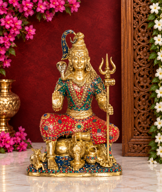 ब्रासोरा® वृंदावन वेणुगोपाल कृष्ण पीतल की प्रतिमा मोर के साथ | एंटीक नीला और सुनहरा रंग | ऊँचाई 20 इंच