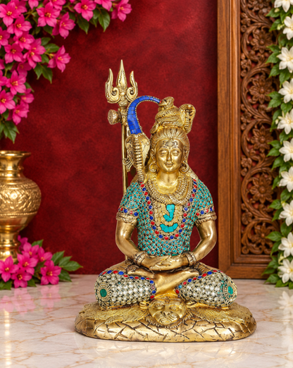 ब्रासोरा® वृंदावन वेणुगोपाल कृष्ण पीतल की प्रतिमा मोर के साथ | एंटीक नीला और सुनहरा रंग | ऊँचाई 20 इंच