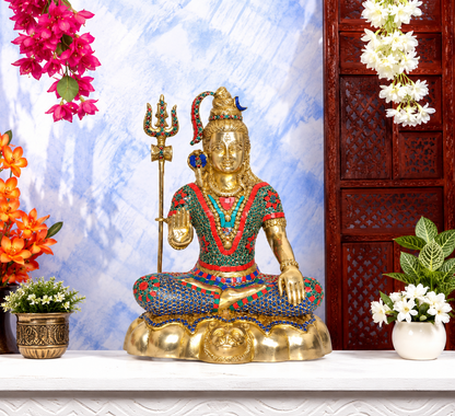 Brassaura® Multicolor Lord Shiva Statue with Traditional Handcrafted Multi-Tone Finish | Pure Superfine Brass Handcrafted Murti | Brass Statue for Home Temple, Pooja Room | Height 17.5 Inches | Weight 13.250 Kgs