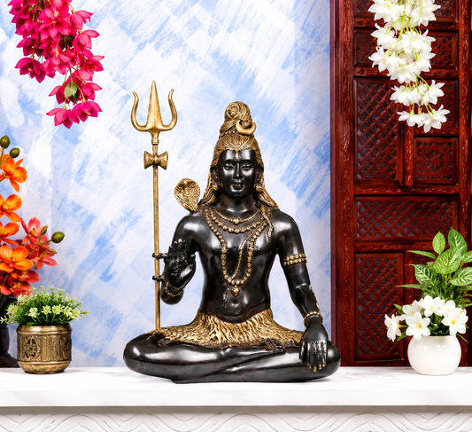 ब्रासोरा® वृंदावन वेणुगोपाल कृष्ण पीतल की प्रतिमा मोर के साथ | एंटीक नीला और सुनहरा रंग | ऊँचाई 20 इंच