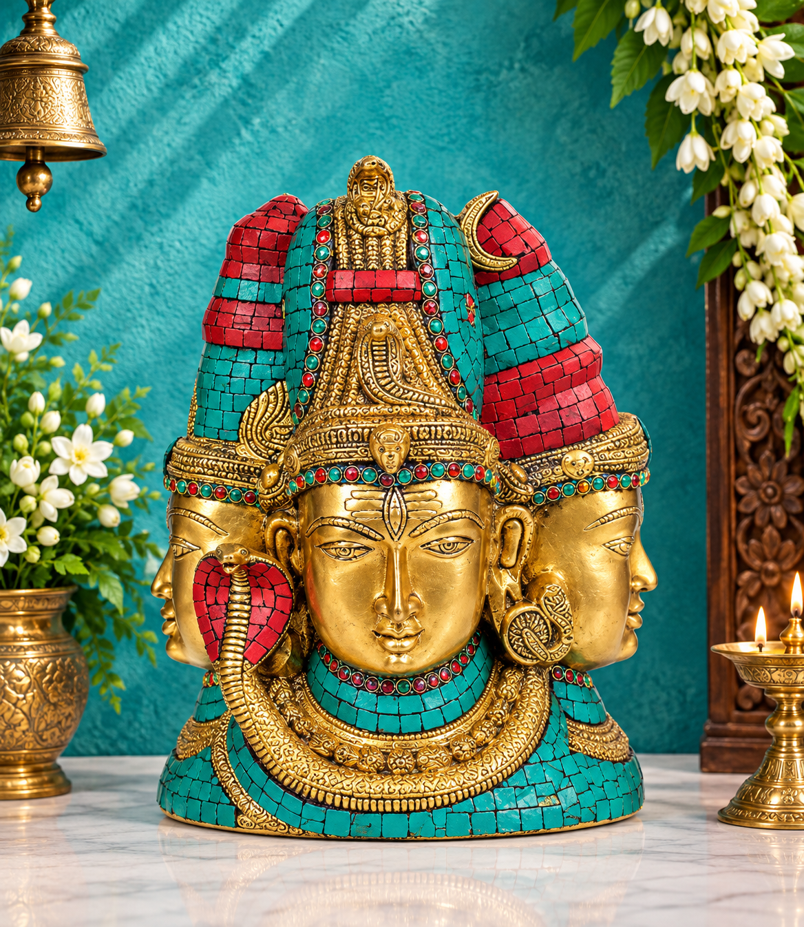 ब्रासोरा® ब्रास शिव हेड स्कल्पचर | ऊँचाई 11.4 इंच और वज़न 8 किलो