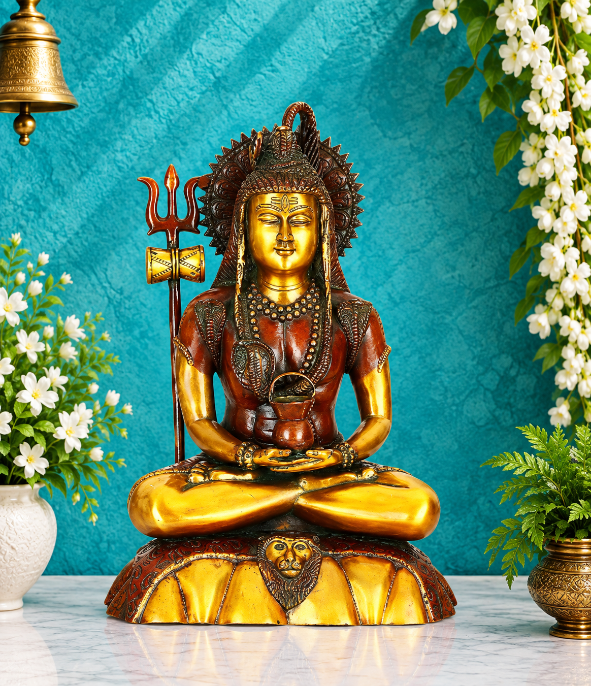 Brassaura® ब्रास शिव प्रतिमा | ऊंचाई 15 इंच और वज़न 10.09 किलोग्राम