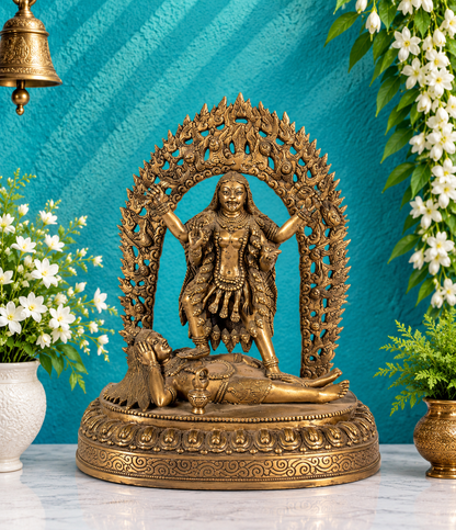 ब्रासौड़ा® महाकाली शिव पर खड़ी प्रतिमा | एंटीक फ़िनिश ब्रास प्रतिमा | ऊंचाई 32 इंच | वज़न: 5.80 किलोग्राम