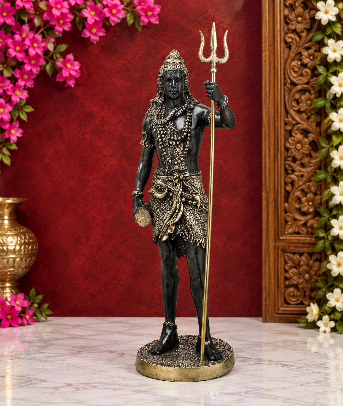 Brassaura® महादेव शिव त्रिशूल के साथ खड़ी पीतल की मूर्ति | पवित्र कैलाश स्वरूप | ऊंचाई 25 इंच