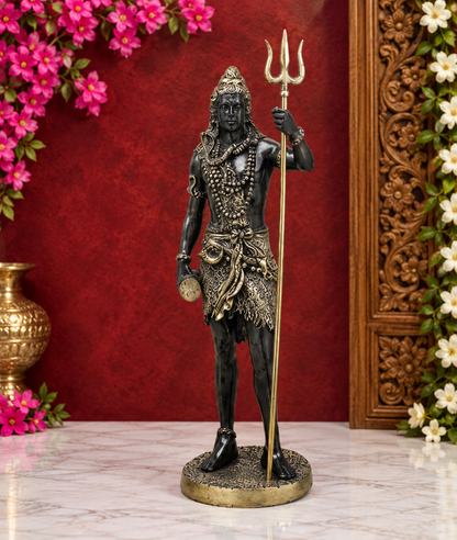 Brassaura® महादेव शिव त्रिशूल के साथ खड़ी पीतल की मूर्ति | पवित्र कैलाश स्वरूप | ऊंचाई 25 इंच