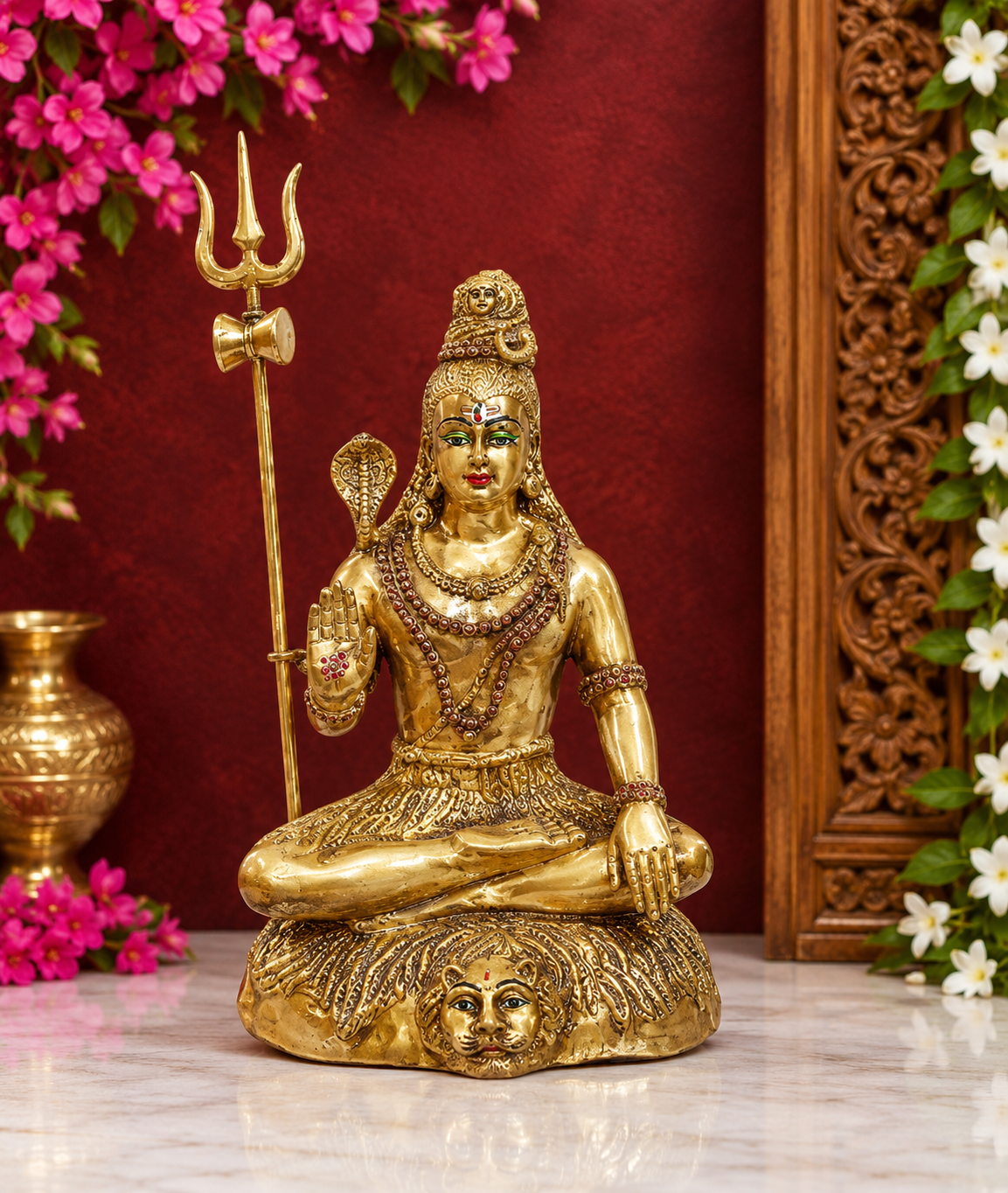 ब्रासोरा® वृंदावन वेणुगोपाल कृष्ण पीतल की प्रतिमा मोर के साथ | एंटीक नीला और सुनहरा रंग | ऊँचाई 20 इंच