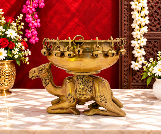 Brassaura® Brass Camel Urli Idol with Antique Brass Finish | Pure Superfine Brass Handcrafted Murti | Brass Statue for Home Temple, Pooja Room | Height 8.3 Inches | Weight 3 Kgs