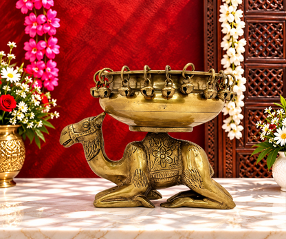 Brassaura® Brass Camel Urli Idol with Antique Brass Finish | Pure Superfine Brass Handcrafted Murti | Brass Statue for Home Temple, Pooja Room | Height 8.3 Inches | Weight 3 Kgs