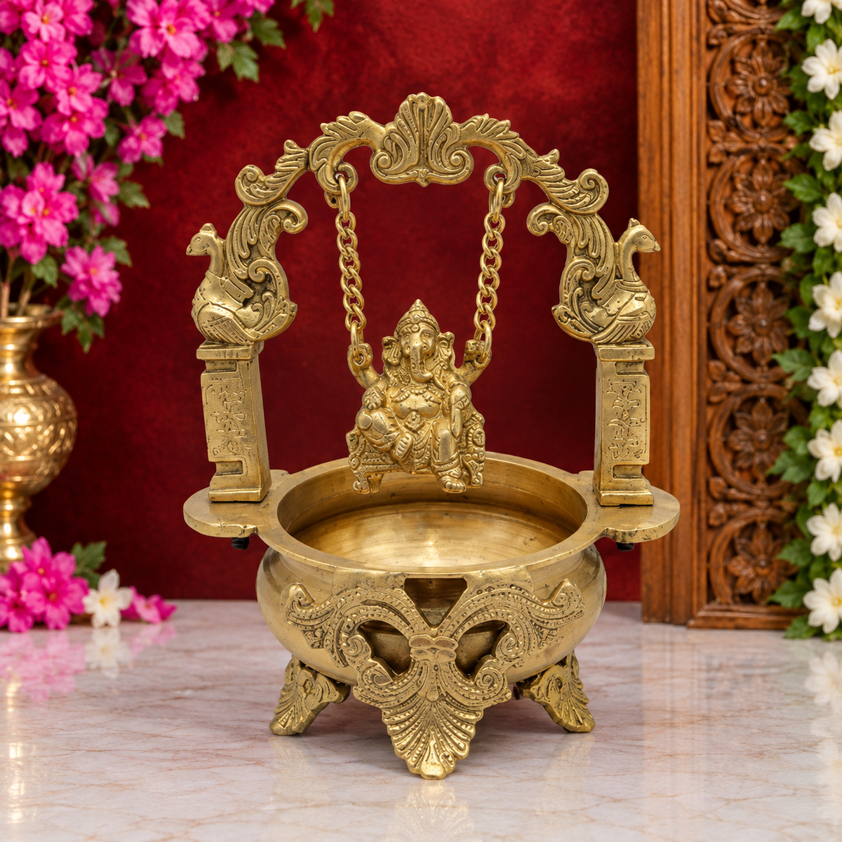 ब्रासुरा™ पीतल की उरली गणेश प्रतिमा – ऊँचाई 9.5 इंच और वज़न 2.6 किलोग्राम | पारंपरिक गृह सज्जा