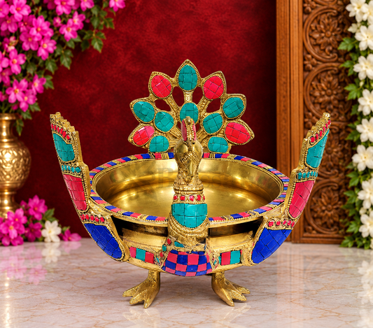 Brassaura™ बारीकी से हस्तनिर्मित ब्रास उर्ली – 2 किलोग्राम, 9 इंच ऊंचाई – घर के माहौल के लिए पारंपरिक सजावटी कटोरा