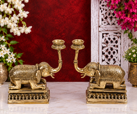 Brassaura® Brass Elephant Candle Holder | Handcrafted Decorative Accent | Height 11.9 Inches & Weight 5 Kgs