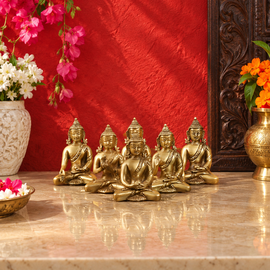 ब्रासौर™ पीतल 6 पीस बुद्ध प्रतिमा घर और सजावट के लिए | वज़न 3.2 किलोग्राम | ऊंचाई 3 इंच