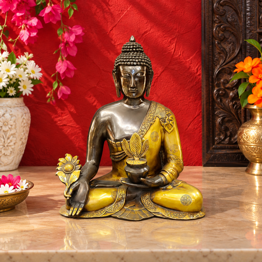 ब्रासौराव™ बड़ा शुद्ध पीतल का मेडिसिन हीलिंग बुद्ध – ऊँचाई 23 इंच और वज़न 22 किलो