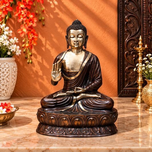Brassaura™ पीतल की बड़ी बुद्ध प्रतिमा | ऊंचाई 64 इंच और वज़न 250.000 किग्रा