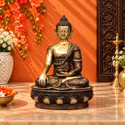 Brassaura® एंटीक फ़िनिश ध्यानस्थ बुद्ध प्रतिमा | पीतल की मूर्ति | ऊंचाई 33 इंच और वज़न 51.40 किग्रा