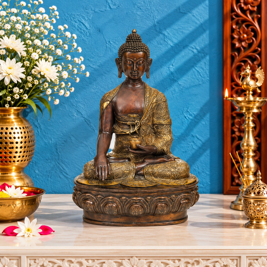 ब्रसौरा® भूमिस्पर्श मुद्रा में बैठे बुद्ध | शुद्ध पीतल | ऊँचाई 34 इंच और वज़न 47.80 किलोग्राम