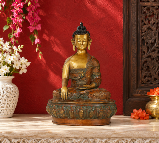 ब्रसौर® बैठी हुई बुद्ध प्रतिमा (डबल टोन फिनिश के साथ) | शुद्ध पीतल | ऊंचाई 32 इंच और वज़न 43 किलोग्राम