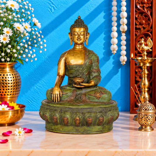 ब्रसौरा® बैठे हुए बुद्ध दोहरे रंग की फिनिश के साथ | शुद्ध पीतल | ऊँचाई 32 इंच और वज़न 43 किलोग्राम