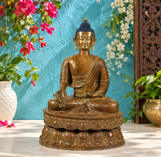 ब्रासौर® धरती को छूने वाली मुद्रा में बैठे बुद्ध | शुद्ध पीतल | ऊँचाई 38 इंच और वज़न 46 किलोग्राम