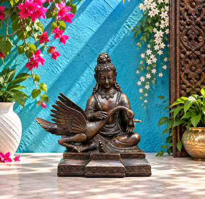 ब्रासोरा® वृंदावन वेणुगोपाल कृष्ण पीतल की प्रतिमा मोर के साथ | एंटीक नीला और सुनहरा रंग | ऊँचाई 20 इंच