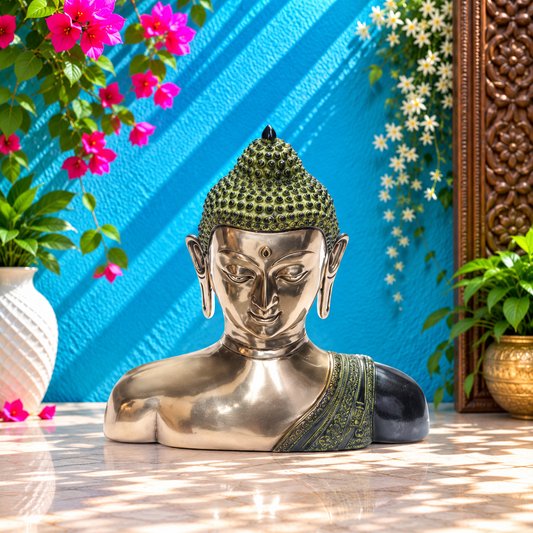 Brassaura® Buddha Bust Idol for Home & Décor | Pure Superfine Brass Handcrafted Murti, Brass Statue for Home Temple, Pooja Room | Height 14 Inches | Weight 10 Kg