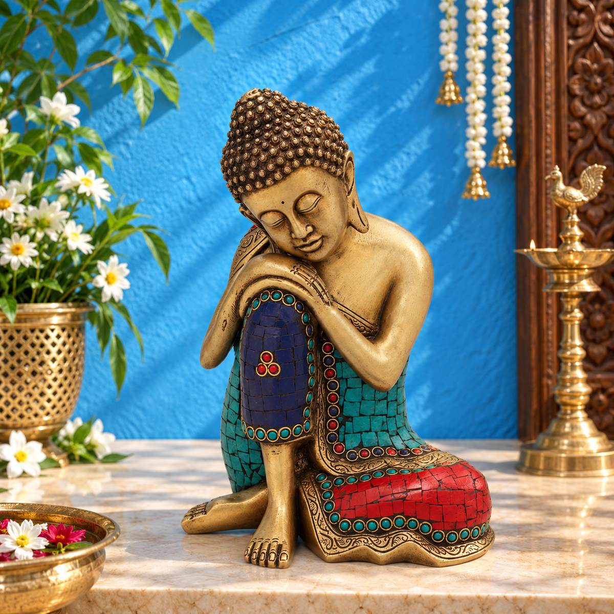 पीतल विंटेज बुद्ध वज़न 4.3 किलो और ऊँचाई 11 इंच