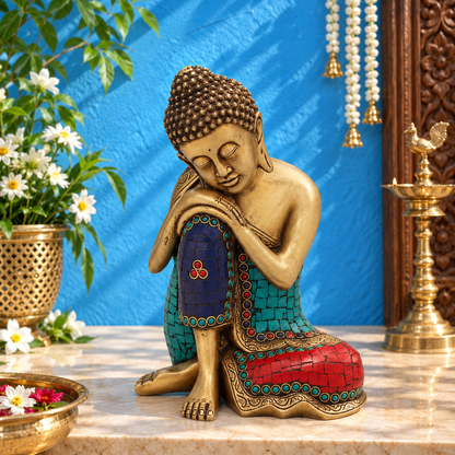 पीतल विंटेज बुद्ध वज़न 4.3 किलो और ऊँचाई 11 इंच