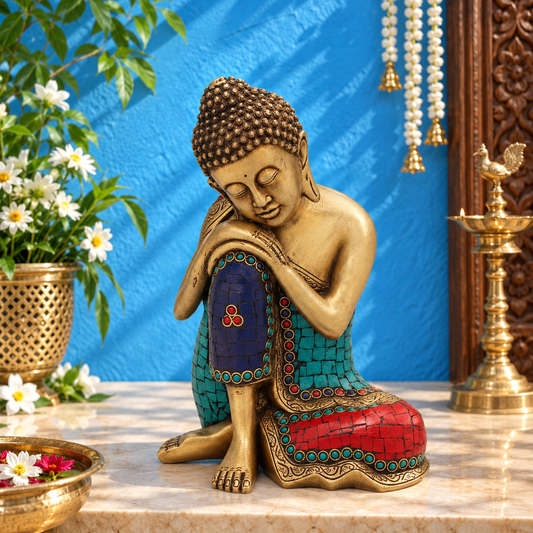 Brassaura® Vintage Contemplative Buddha Idol for Home & Décor | Pure Superfine Brass Handcrafted Murti, Brass Statue for Home Temple, Pooja Room | Height 11 Inches | Weight 4.3 Kg
