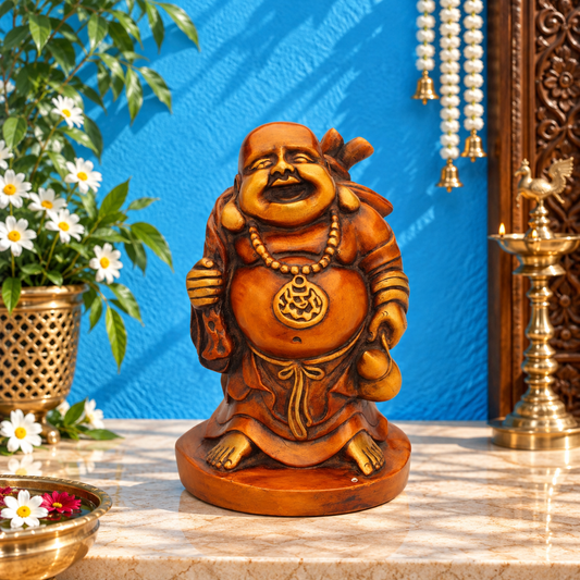 Brassaura® Brass Standing Laughing Buddha Idol – Pure Superfine Brass Handcrafted Murti, Brass Statue for Home Temple, Pooja Room – 11 Inch, 7 Kg