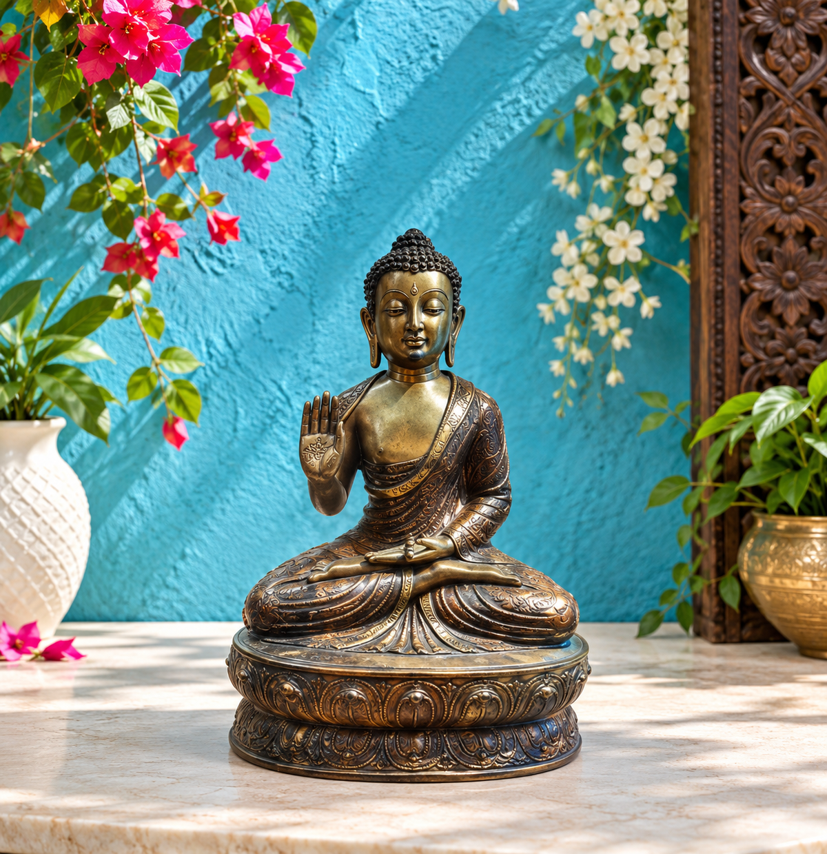 Brassaura® Grand Seated Buddha Statue | Two-Tone Brass Masterpiece | Height 67 Inches & Weight 240 Kgs