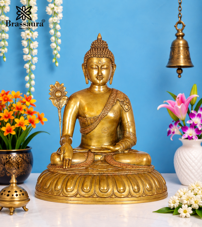 Brassaura® Buddha Statue – Classic Meditating Design, Royal Golden Finish | Pure Superfine Brass Handcrafted Murti | Brass Statue for Home Temple, Pooja Room | Height 28 Inch | Weight 34 Kg