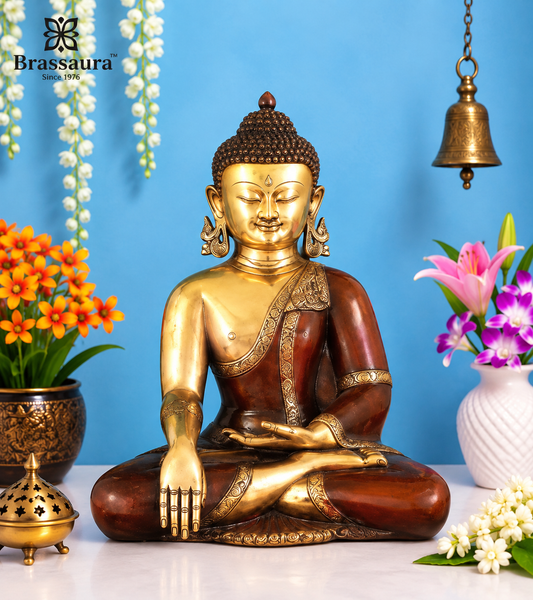 Brassaura® Brass Bhumisparsha Buddha Statue – Pure Superfine Brass Handcrafted Murti, Brass Statue for Home Temple, Pooja Room – 27.4 Inch, 19.25 Kg