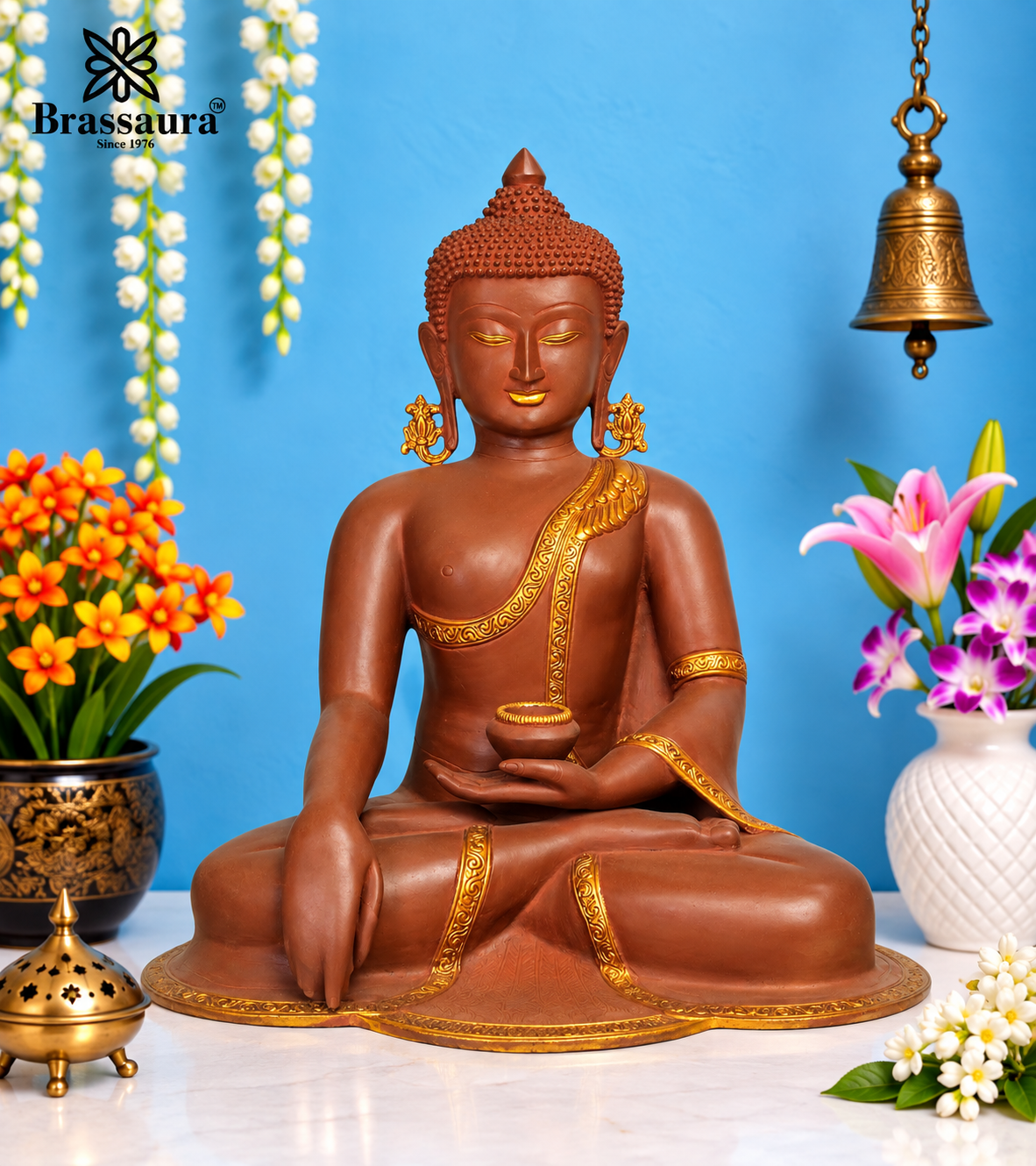 पीतल भूमिस्पर्श बुद्ध, वज़न 17 किग्रा, ऊँचाई 17.5 सेमी