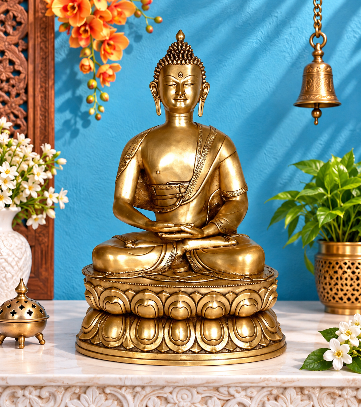 पीतल कलात्मक बुद्ध वज़न 50 किलोग्राम और ऊंचाई 39 इंच