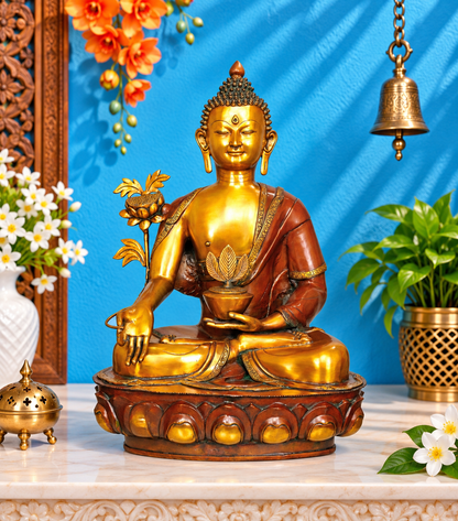 Brassaura® Bhumisparsha Buddha Idol for Home & Décor | Pure Superfine Brass Handcrafted Murti, Brass Statue for Home Temple, Pooja Room | Height 35 Inches | Weight 42 Kg