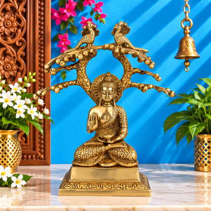 पीतल आशीर्वाद रॉयल गोल्डन ट्री बुद्ध वज़न 3.2 किग्रा और ऊँचाई 10 इंच