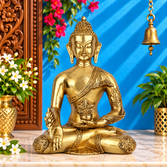 पीतल की भूमिस्पर्श बुद्ध, वज़न 5.4 किग्रा और ऊंचाई 12 इंच