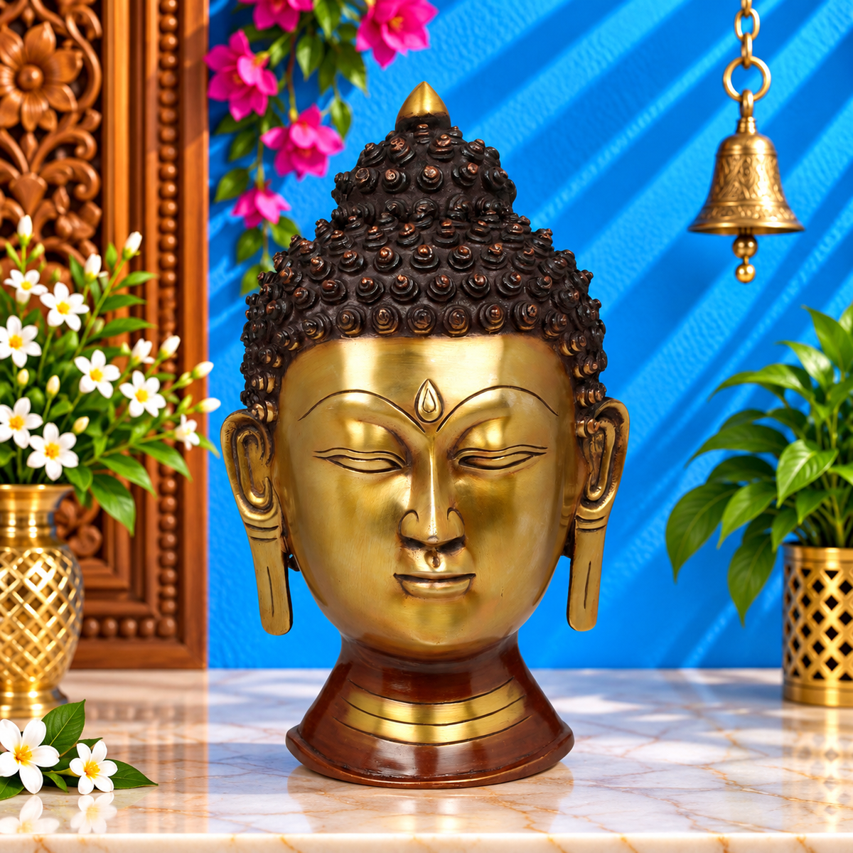 पीतल के बुद्ध की प्रतिमा का वज़न 10 किलो और ऊँचाई 14 इंच है