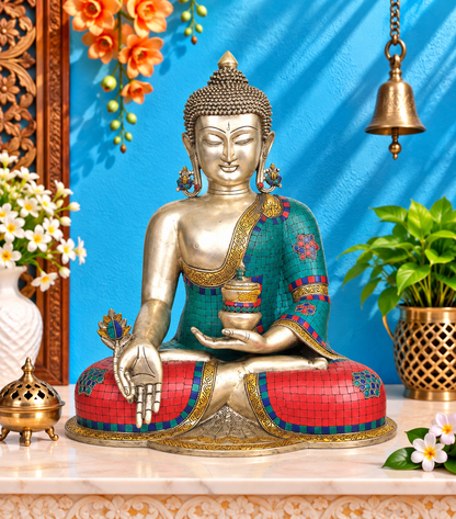 पीतल आशीर्वाद रत्न कार्य बुद्ध वज़न 18 किग्रा और ऊँचाई 18 इंच