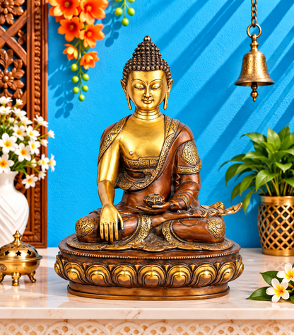 पीतल भूमिस्पर्श बुद्ध वज़न 11 किलो और ऊंचाई 18 इंच