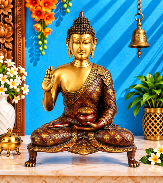 पीतल की आशीर्वाद बुद्ध प्रतिमा  वज़न 22 किलो और ऊंचाई 26 इंच