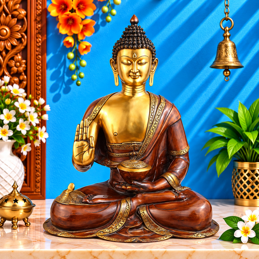 पीतल की आशीर्वाद बुद्ध प्रतिमा, वज़न 29 किग्रा और ऊँचाई 30 इंच