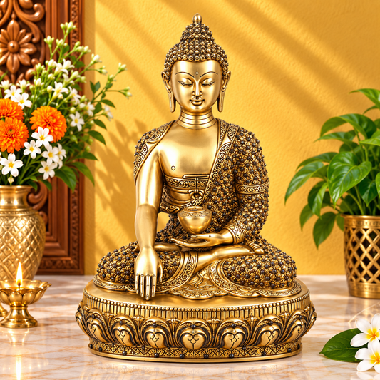 पीतल भूमिस्पर्श रत्न पत्थर कार्य बुद्ध वजन 11 किग्रा और ऊंचाई 16 इंच
