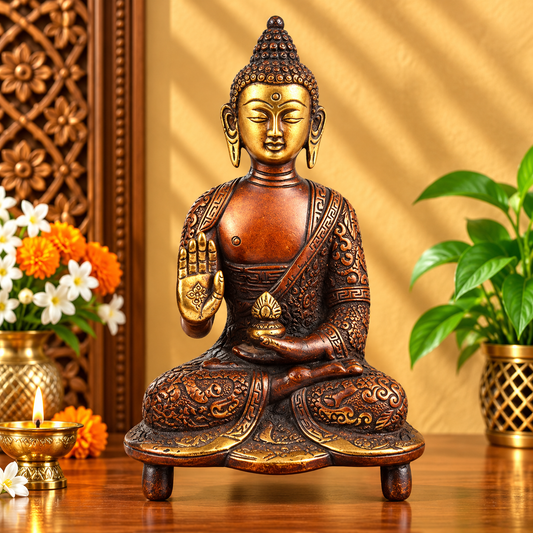 पीतल की आशीर्वाद बुद्ध प्रतिमा, वज़न 0.9 किलोग्राम और ऊंचाई 6 इंच