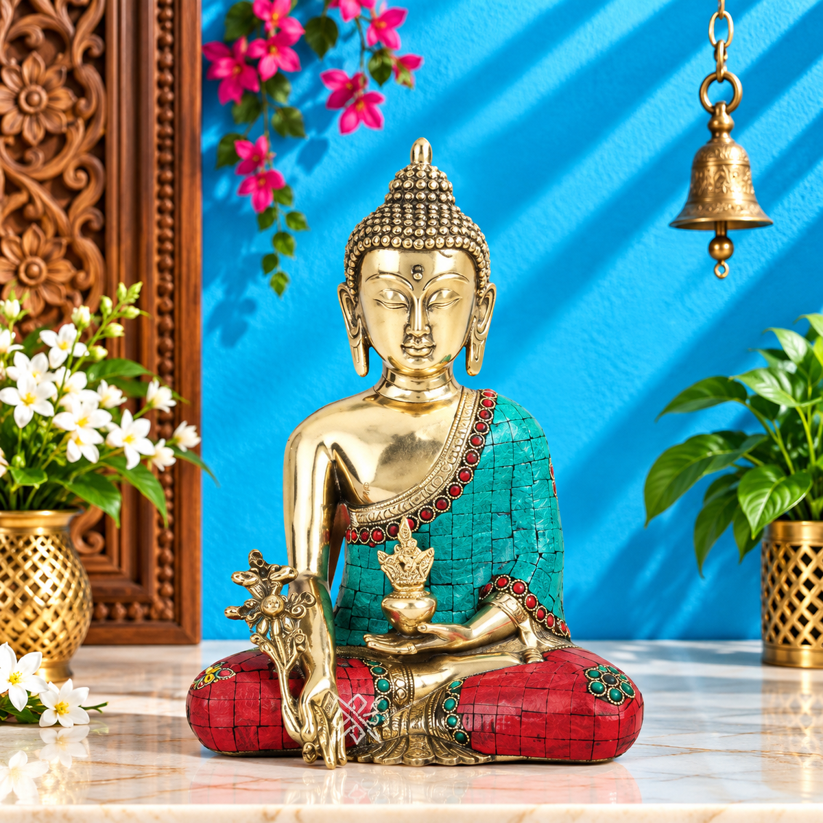 पीतल भूमिस्पर्श रत्न कार्य बुद्ध वजन 2 किलोग्राम और ऊँचाई 8 इंच