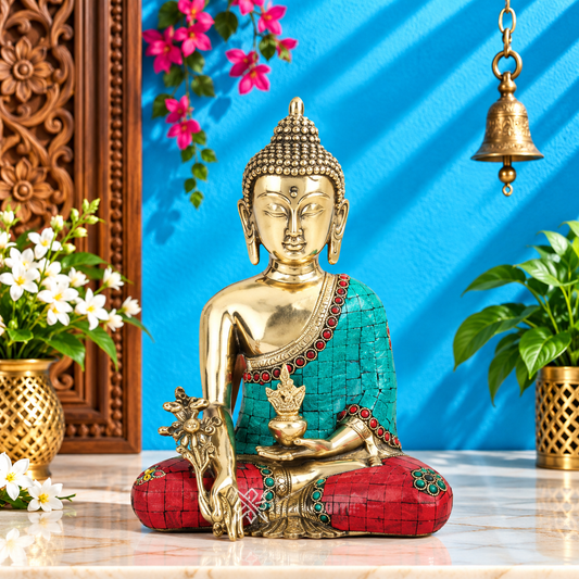 पीतल भूमिस्पर्श रत्न कार्य बुद्ध वजन 2 किलोग्राम और ऊँचाई 8 इंच