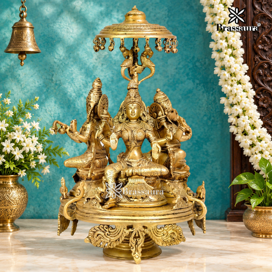 Brassaura® Traditional Brass Antique Laxmi Ganesha Saraswati Murti – Height 17 Inches & Weight 12 Kgs | Hindu Idol