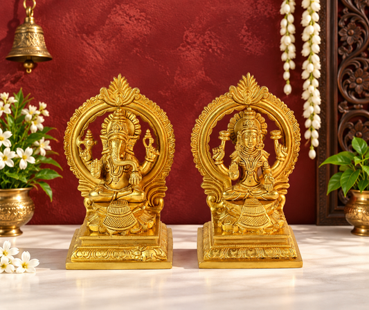 Brassaura® Traditional Lakshmi Ganesha Murti | Pure Superfine Brass Handcrafted Murti | Brass Statue for Home Temple, Pooja Room | Height 8 Inches | Weight 3.3 Kgs