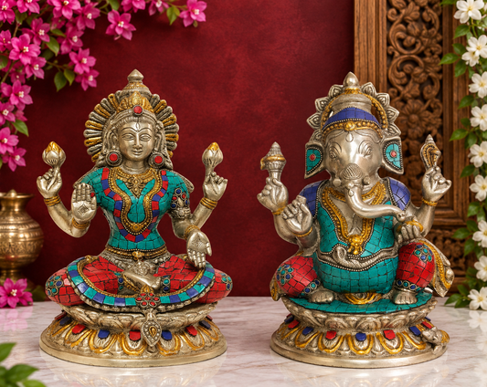 Brassaura® Handcrafted Idol Set | Pure Superfine Brass Handcrafted Murti | Brass Statue for Home Temple, Pooja Room | Height 9.5 Inches | Weight 7.36 Kgs