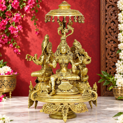Brassaura® Grand Antique Golden Lakshmi Ganesha Idol Set with Ornate Pedestal | Pure Superfine Brass Handcrafted Murti | Brass Statue for Home Temple, Pooja Room | Height 17 Inches | Weight 12 Kgs